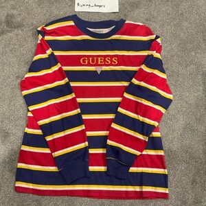 VTG/Y2K Guess Red, Yellow and Blue Striped Long Sleeve Tee